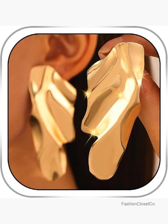 Jewelry - Gold Texture Irregular Hammered Geometric Earrings for Women